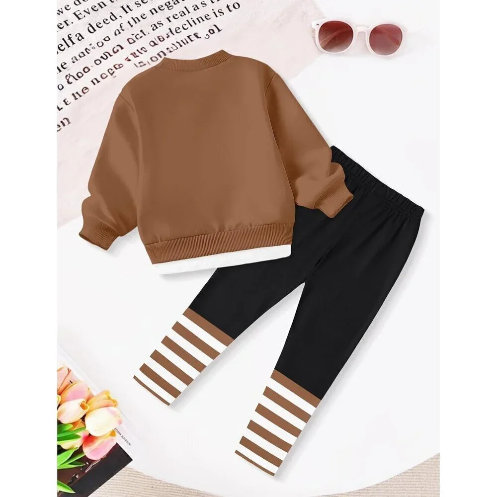 Little Girls Clothes 2Pcs Girls Outfits Pullover Sweatsuit Patchwork Striped Leg